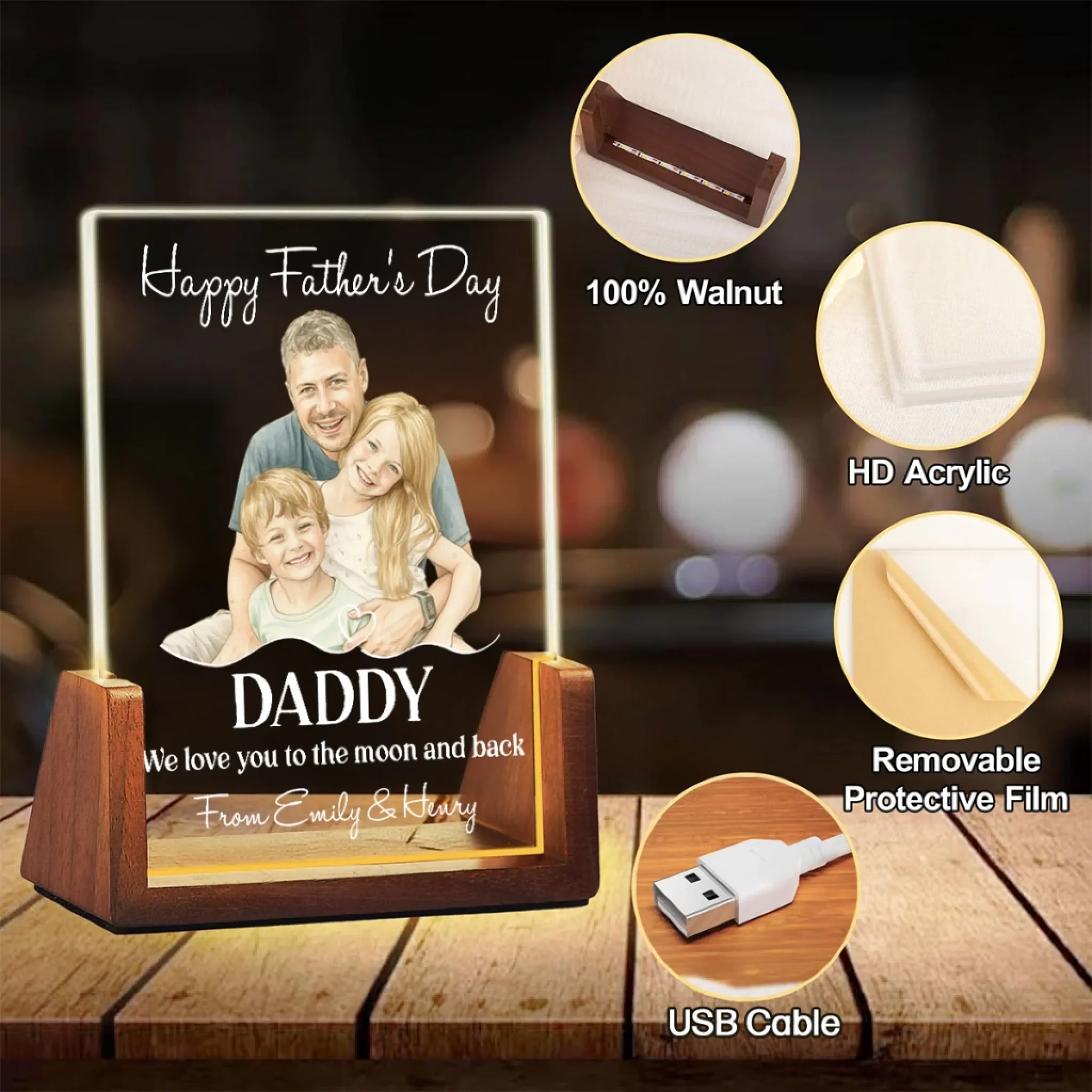 Love You To The Moon Daddy - Personalized Custom Night Light - Image 7
