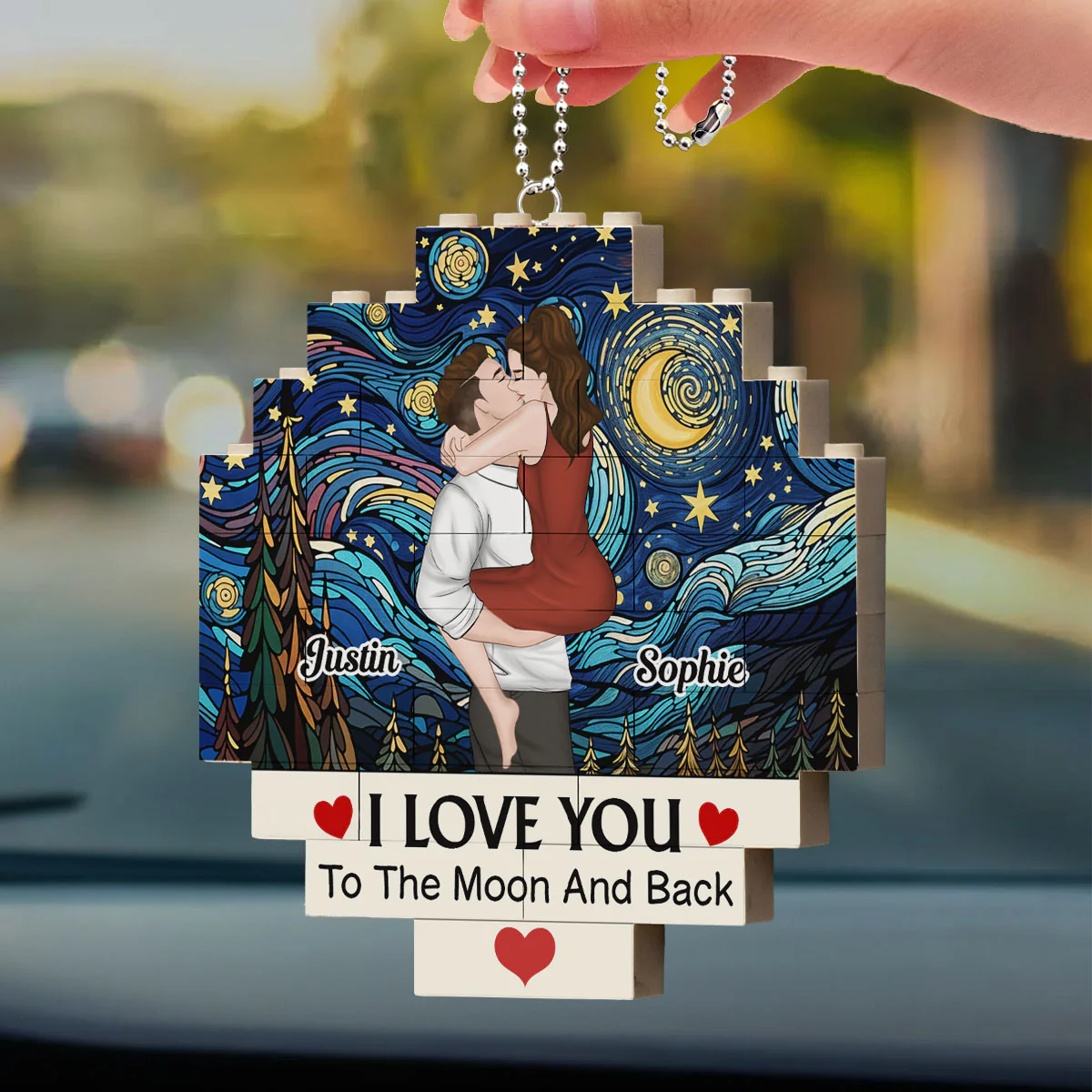 Love You To The Moon - Personalized Custom Puzzle Car Ornament - Image 2