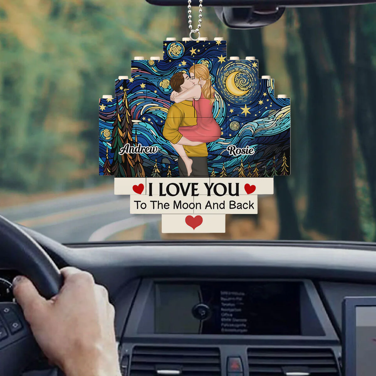 Love You To The Moon - Personalized Custom Puzzle Car Ornament - Image 3