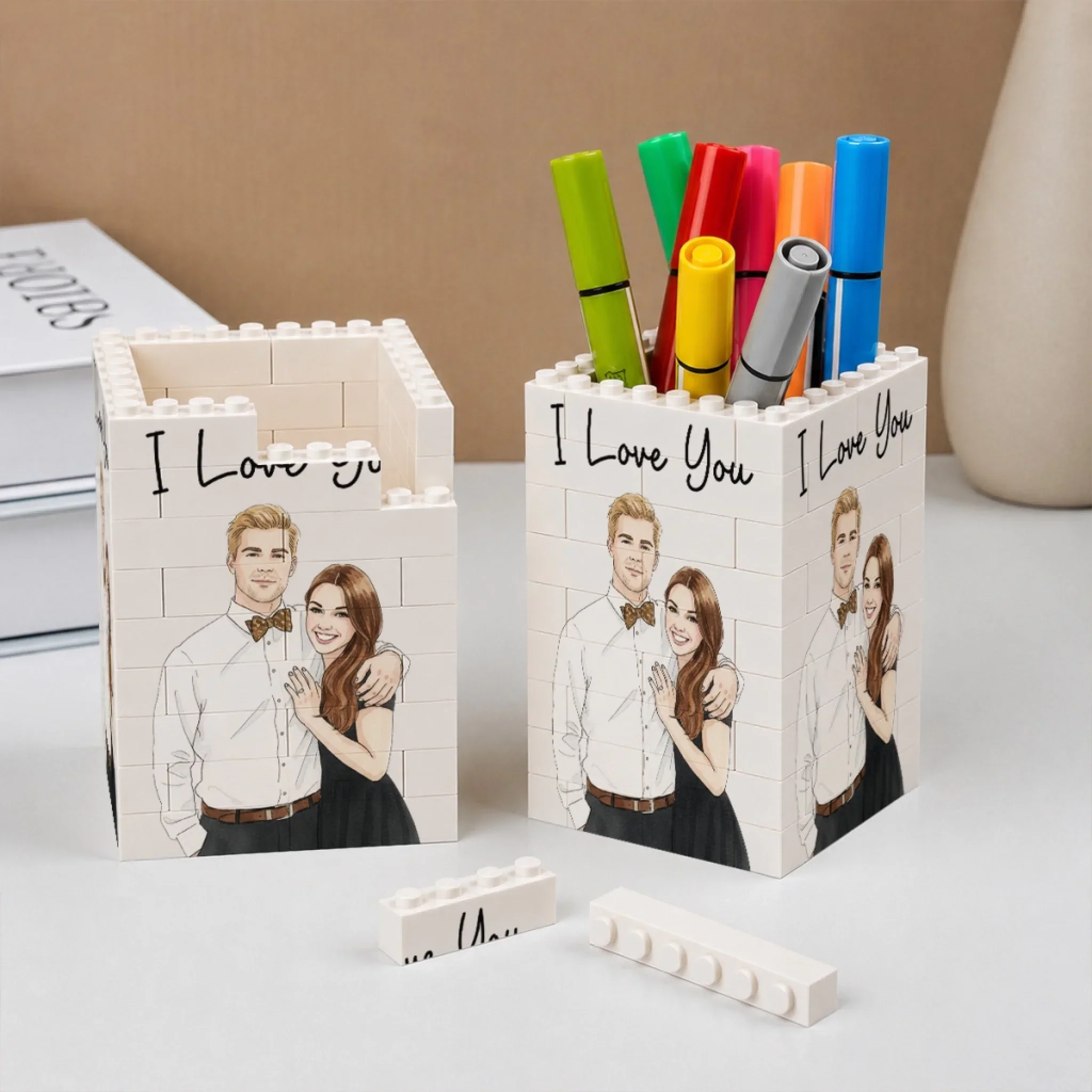Lovely Family - Personalized Custom Block Pen Holder - Image 4