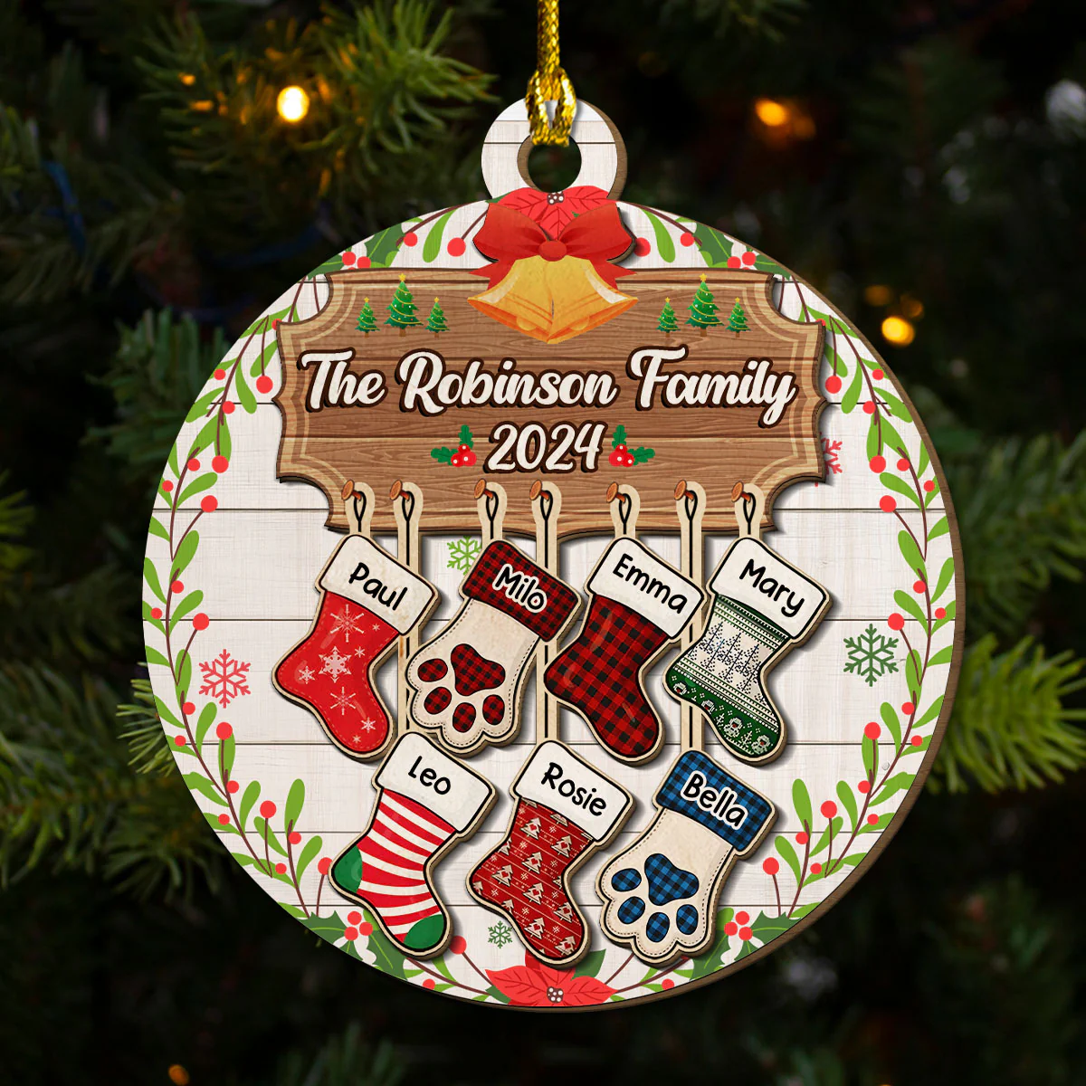 Lovely Family With Pet - Personalized Custom Freeshape 2-Layered Wood Ornament