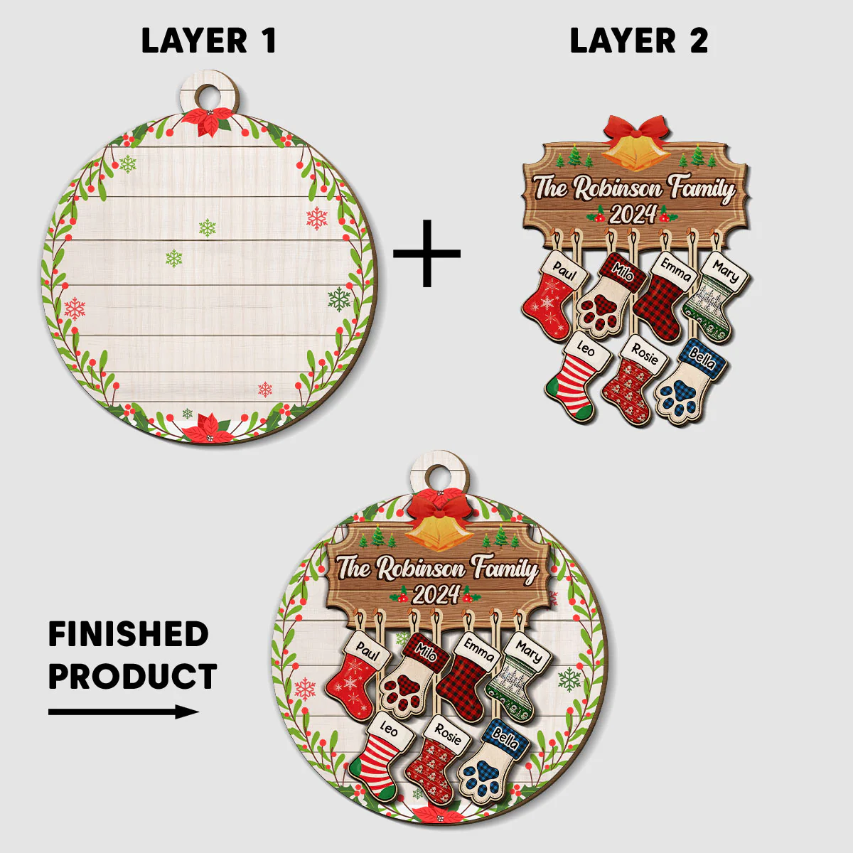 Lovely Family With Pet - Personalized Custom Freeshape 2-Layered Wood Ornament - Image 5