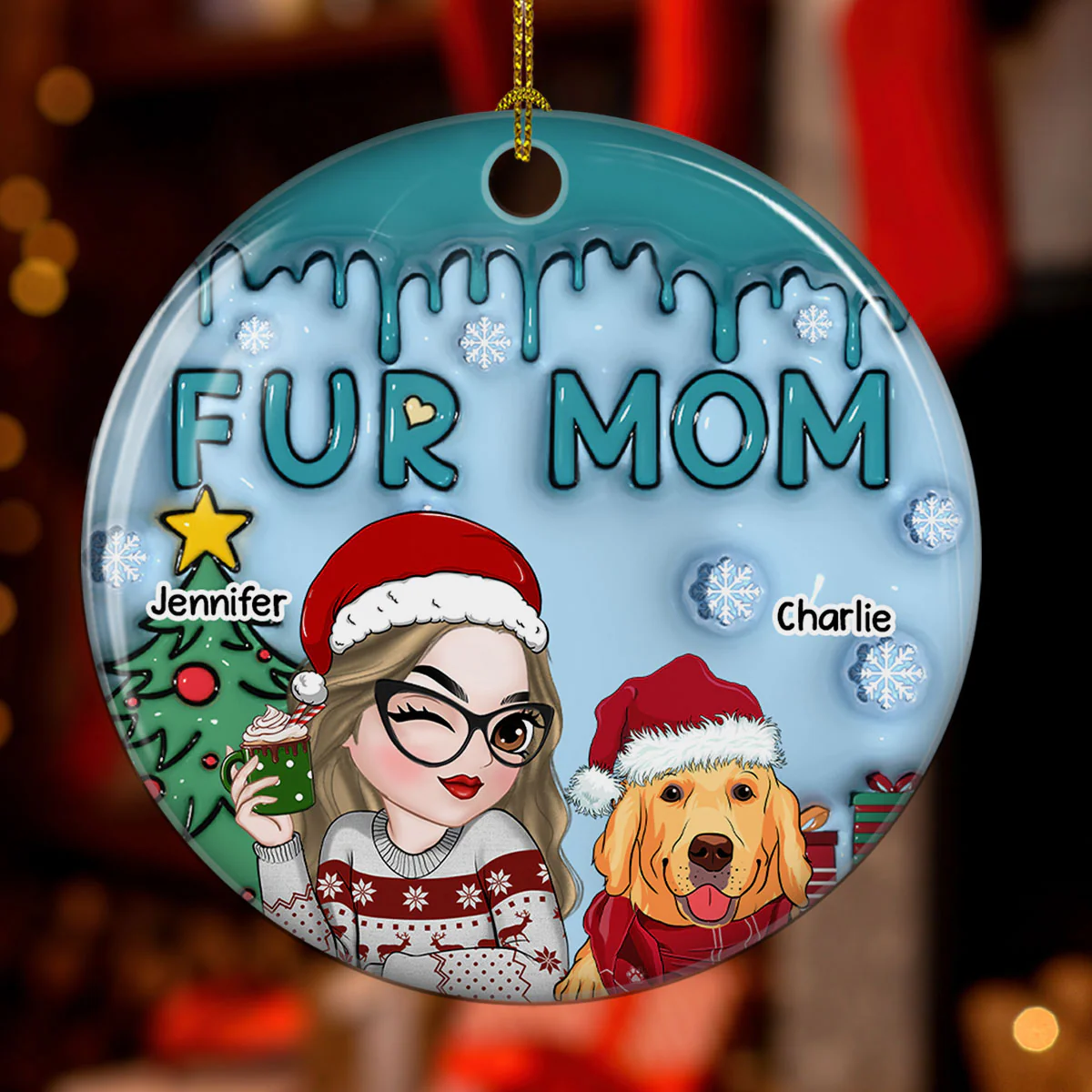 Lovely Fur Mom - Personalized Custom 3D Inflated Effect Ceramic Ornament - Image 5