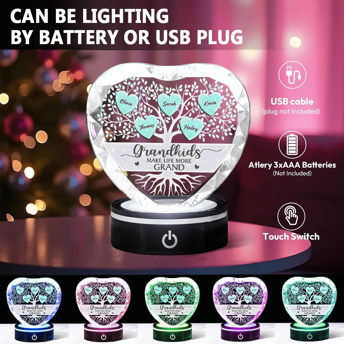 Lovely Grandkids - Personalized Custom Crystal Led Light - Image 5