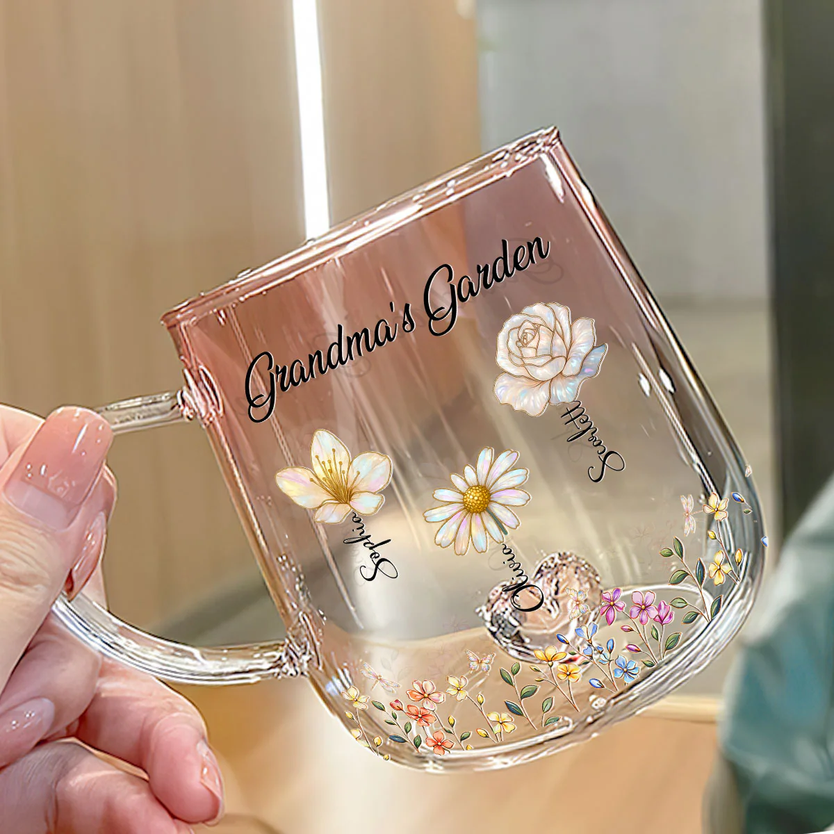Lovely Grandma Garden - Personalized Custom Pink Gradient Glass Mug - Image 2