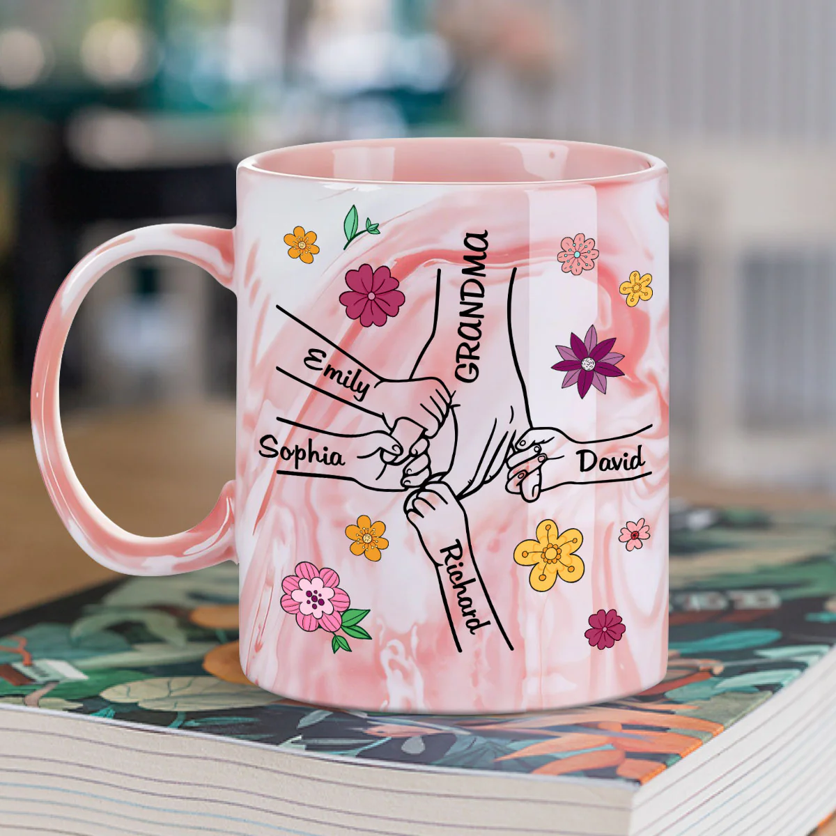 Lovely Grandma - Personalized Custom Pink Marble Mug - Image 2