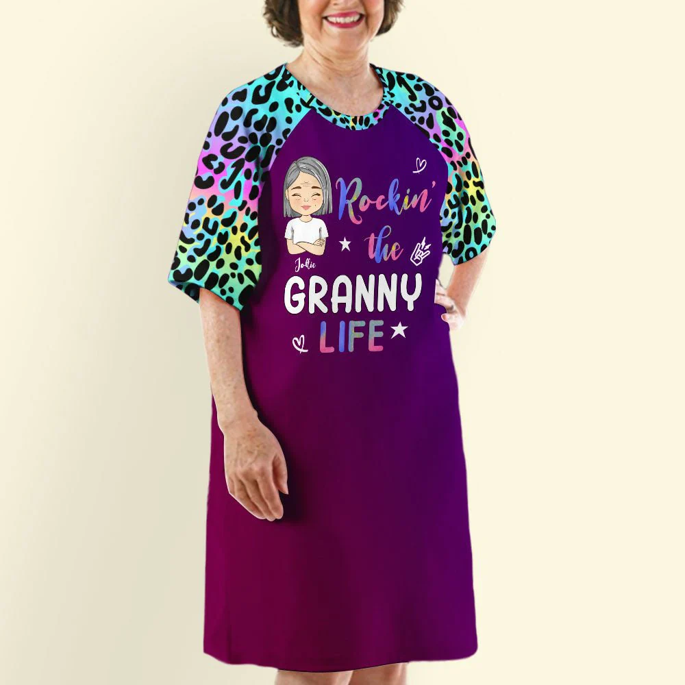 Lovely Leopard Grandma Life - Personalized Custom 3/4 Sleeve Dress - Image 4