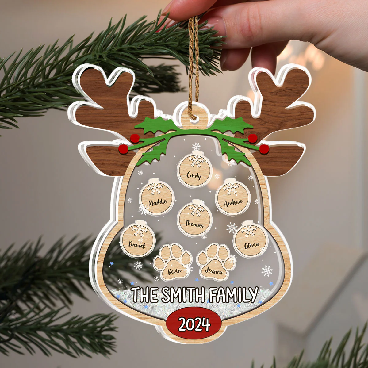 Lovely Reindeer Family - Personalized Custom Acrylic Shaker Ornament - Image 3