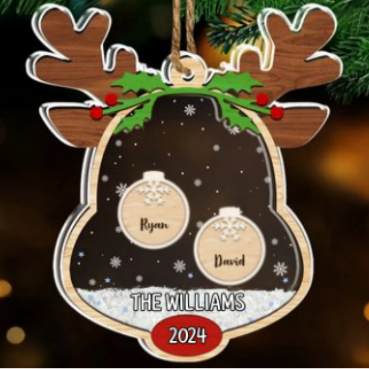 Lovely Reindeer Family - Personalized Custom Acrylic Shaker Ornament - Image 5