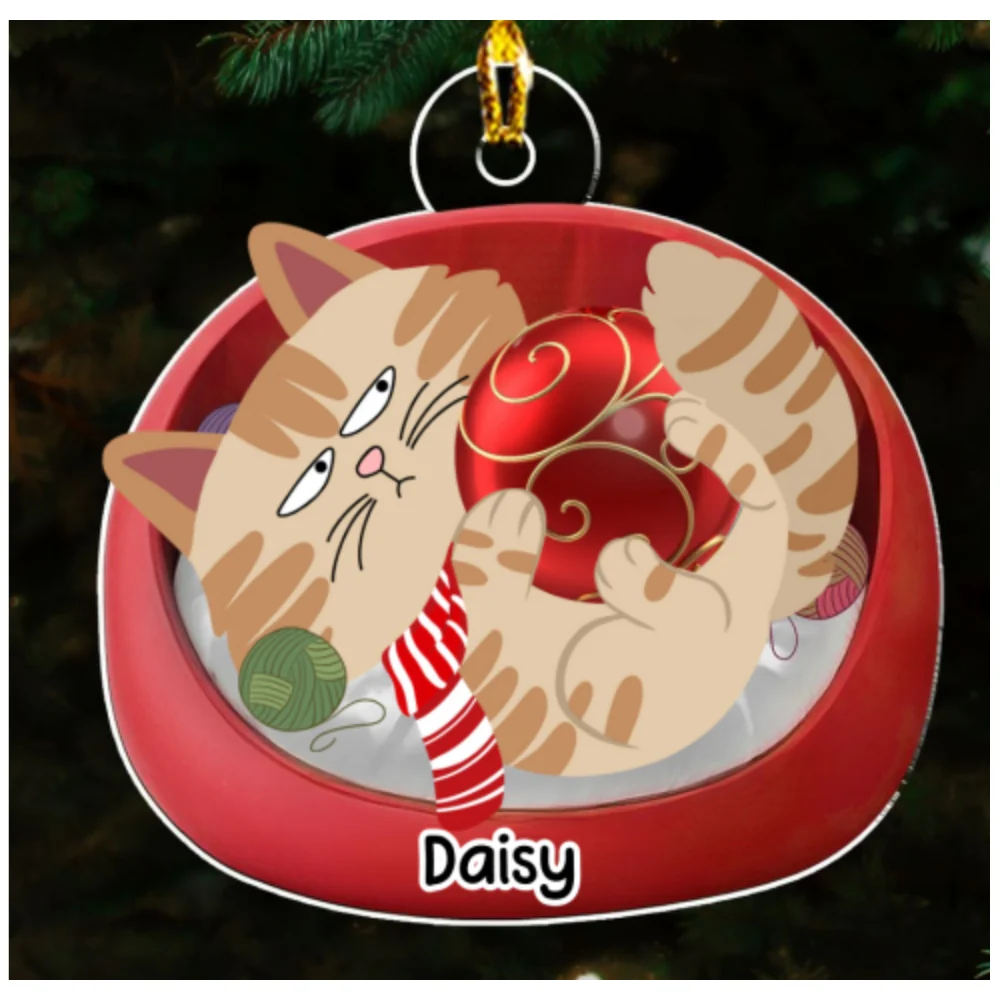 Lovely Swinging Cat - Personalized Custom Acrylic Ornament - Image 5