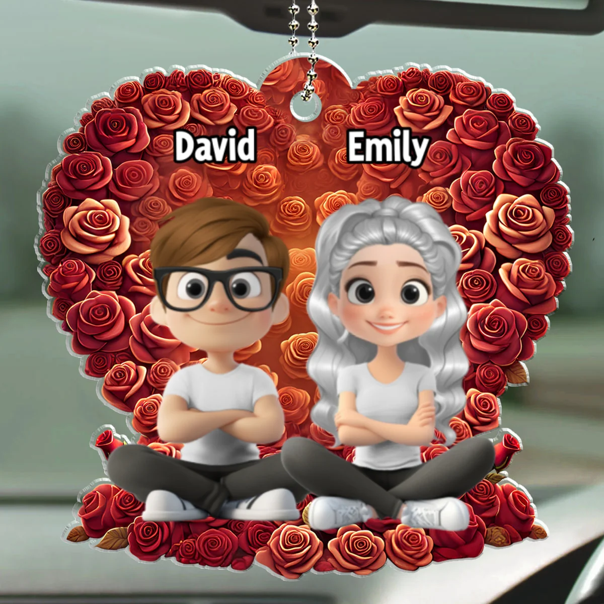 Loving Duo In Rose Heaven - Personalized Custom Car Ornament - Image 5