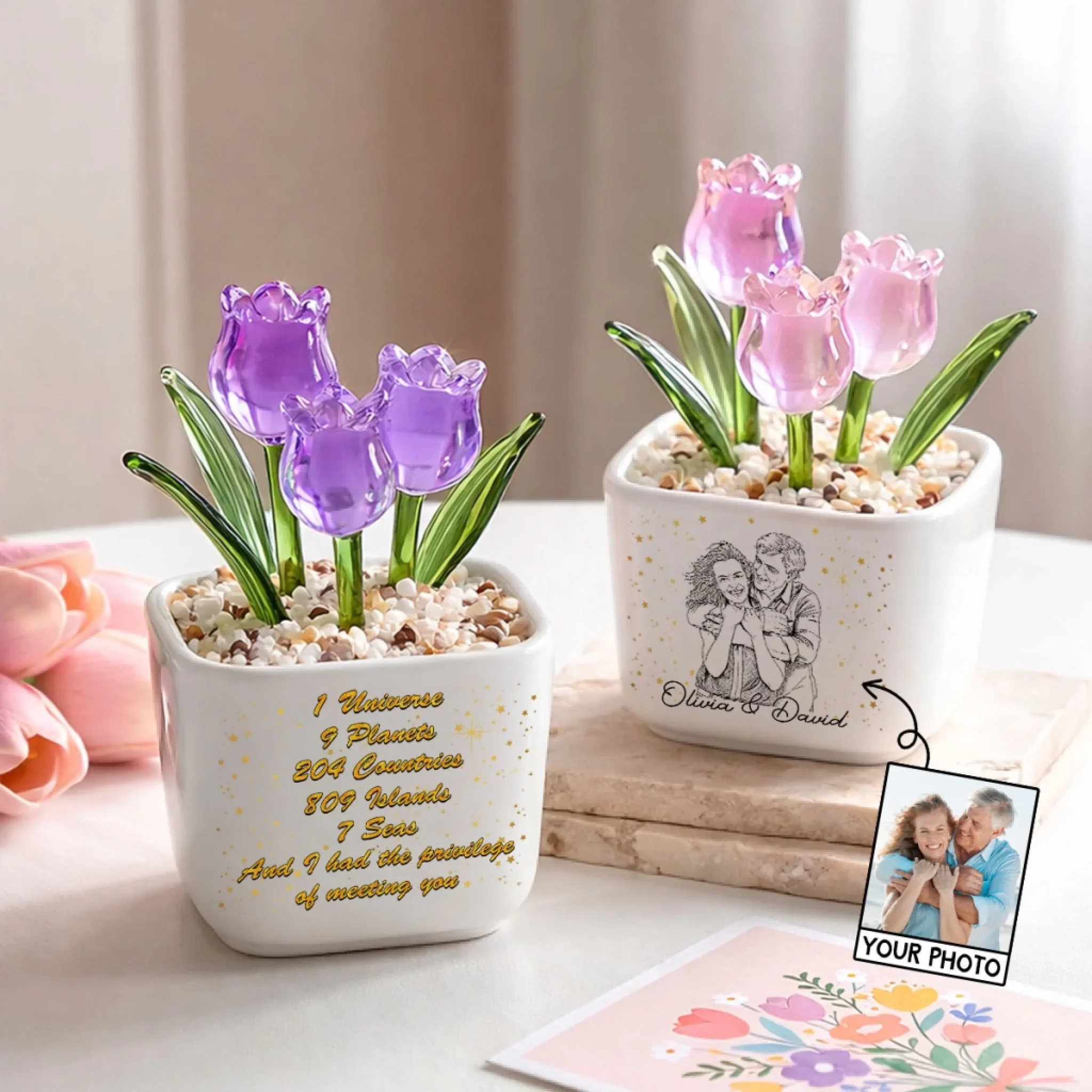 Lucky To Meet You - Personalized Custom Glass Everlasting Tulips