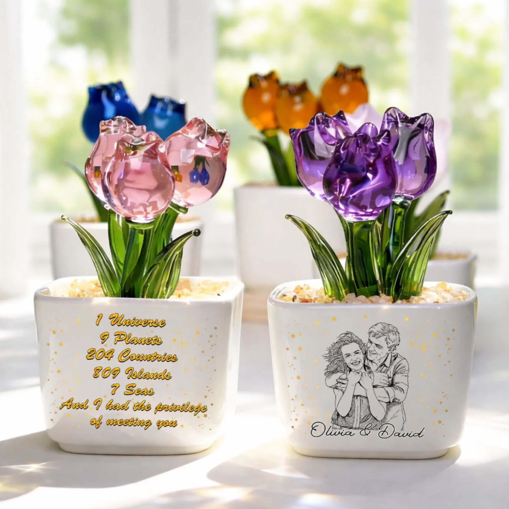 Lucky To Meet You - Personalized Custom Glass Everlasting Tulips - Image 6