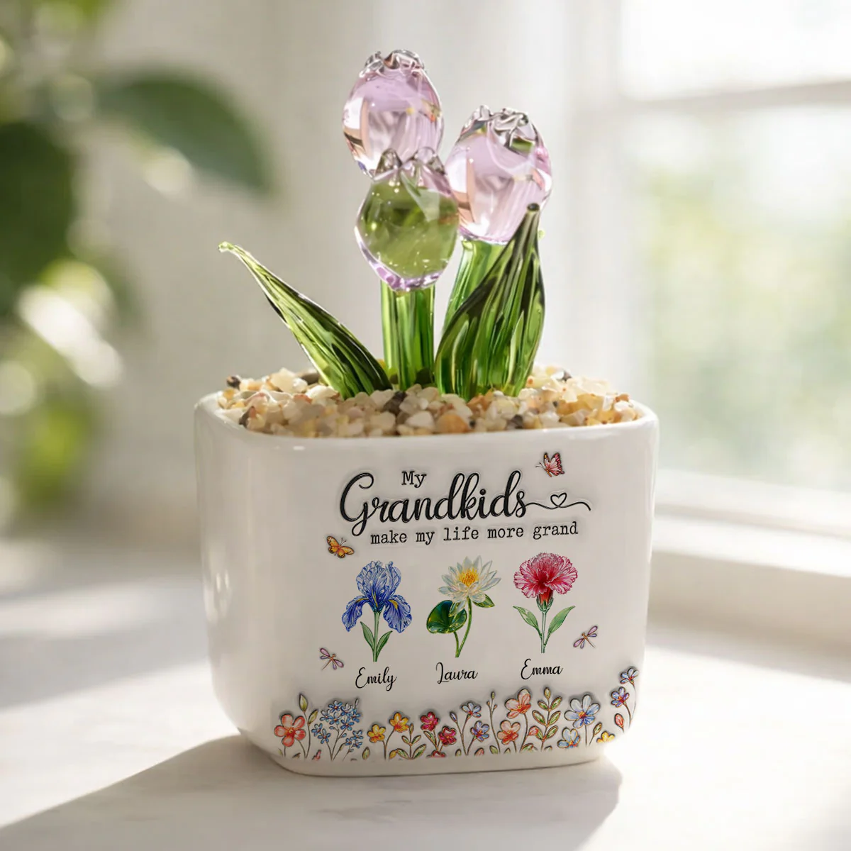 Make Life More Grand With Lovely Kids - Personalized Custom Glass Everlasting Tulips - Image 2