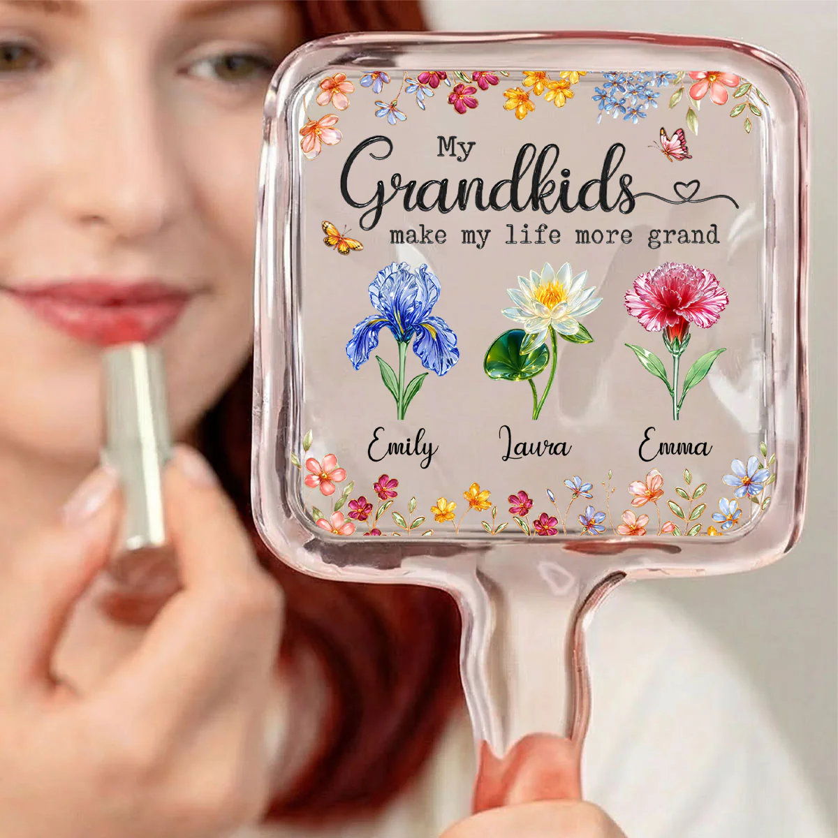 Make Life More Grand With Lovely Kids - Personalized Custom Handheld Mirror