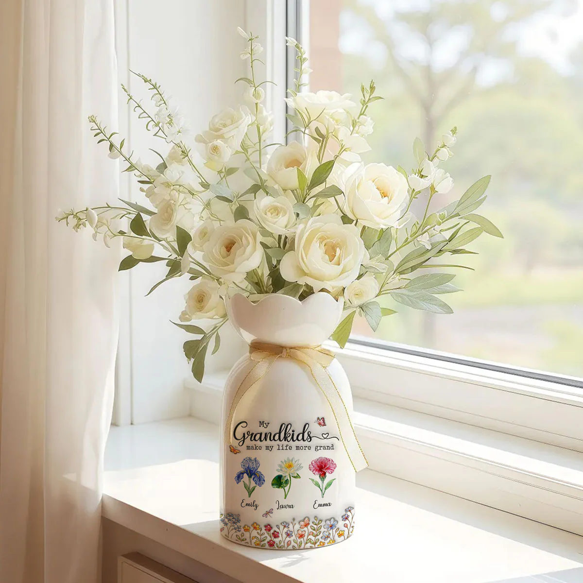 Make Life More Grand With Lovely Kids - Personalized Custom Ribbon Tie Flower Vase - Image 2