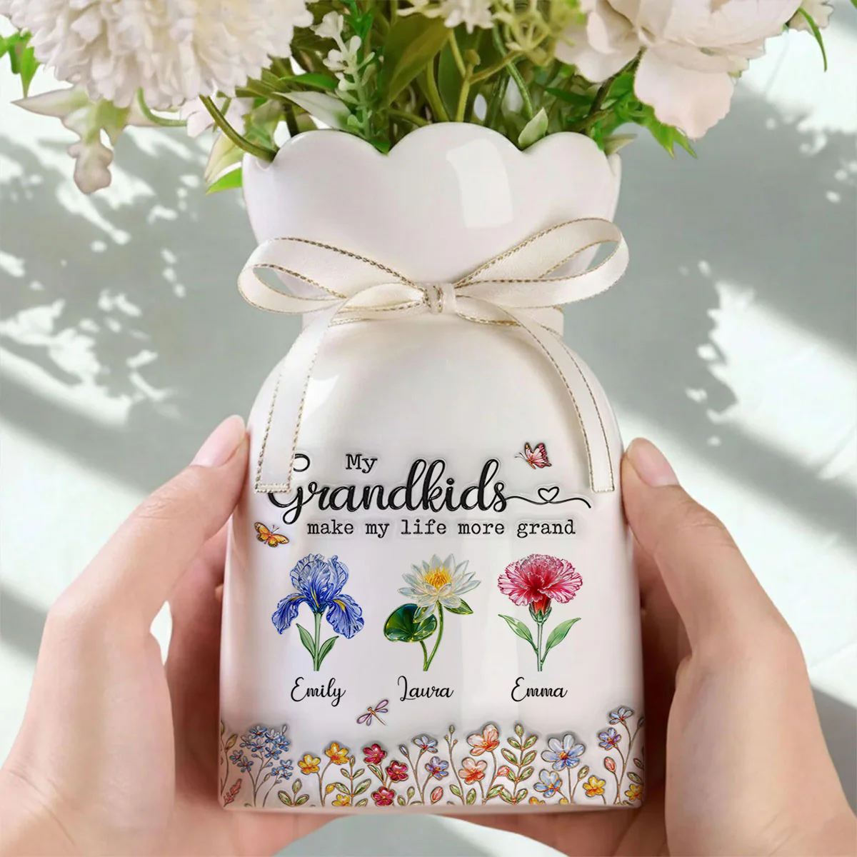 Make Life More Grand With Lovely Kids - Personalized Custom Ribbon Tie Flower Vase - Image 3