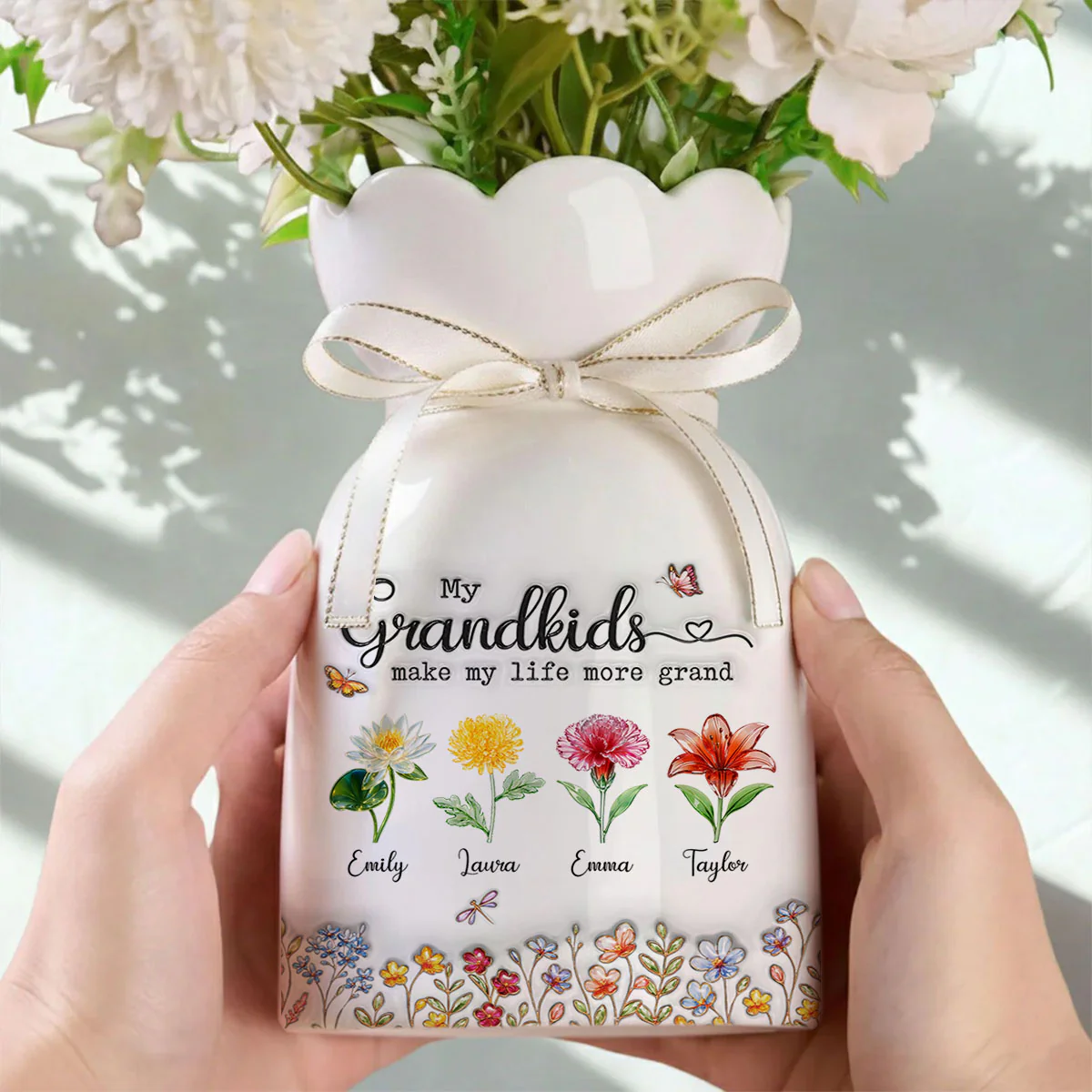 Make Life More Grand With Lovely Kids - Personalized Custom Ribbon Tie Flower Vase - Image 5