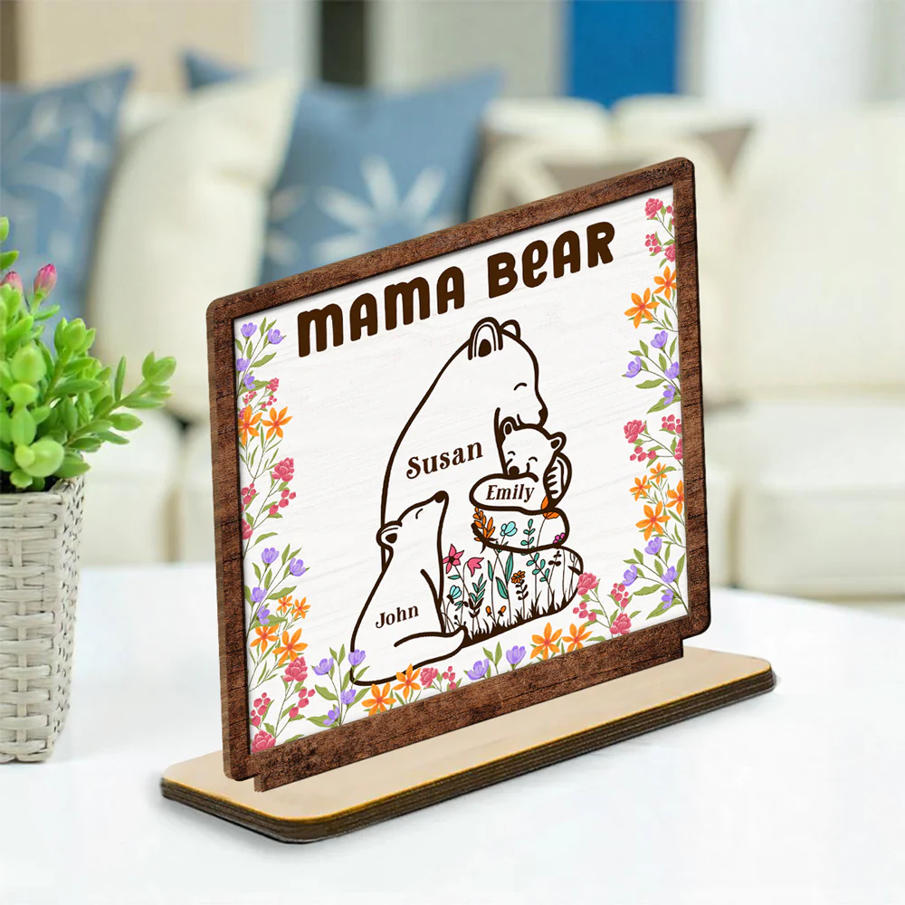 Mama Bear - Personalized Custom 2-Layer Wood Plaque With Flat Base - Image 3
