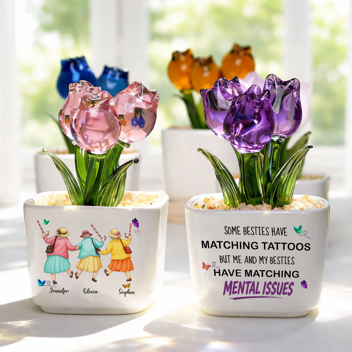 Matching Besties - Personalized Custom Glass Everlasting Tulips - Image 3