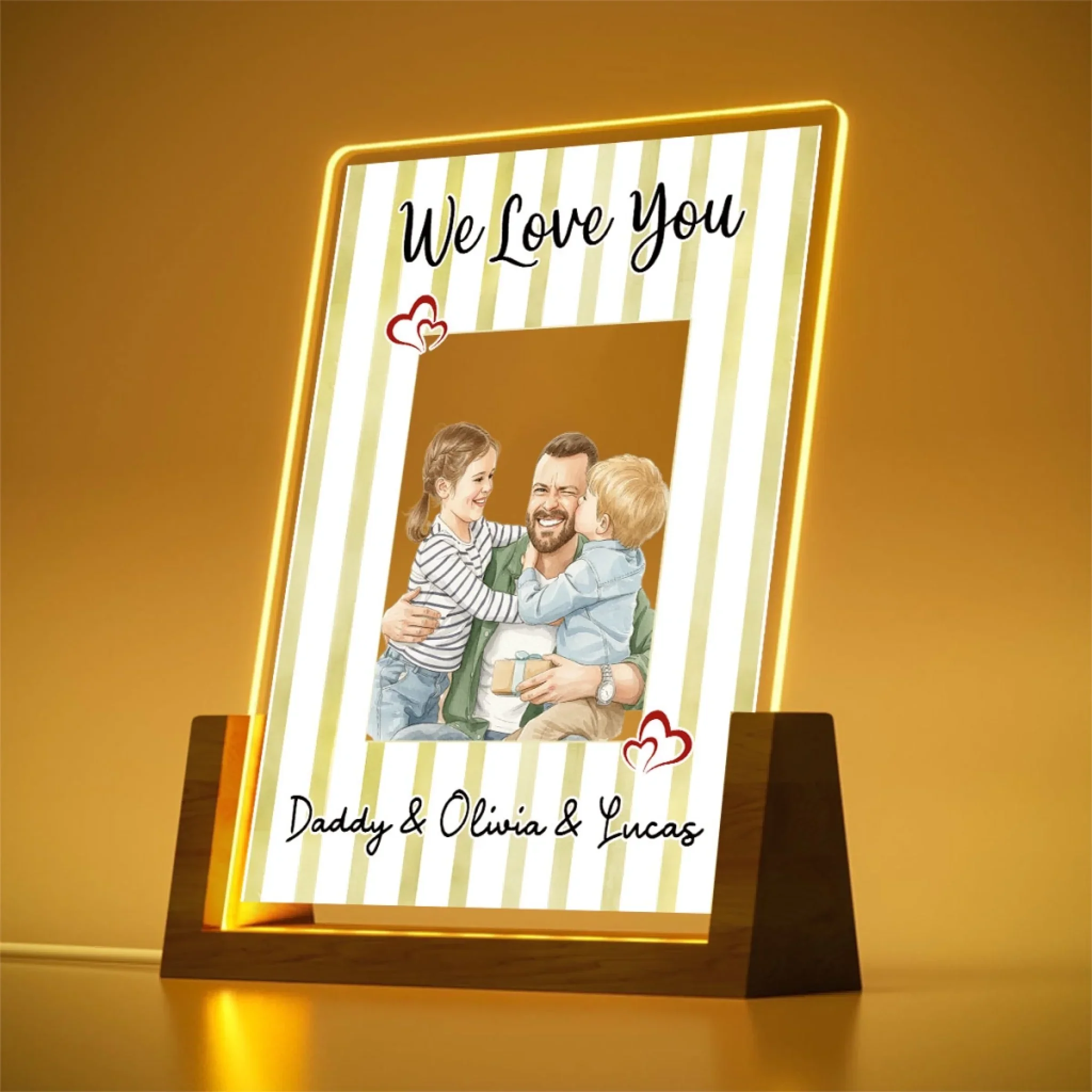 Me and Daddy Portrait Watercolor - Personalized Custom Plaque With Walnut Base - Image 3