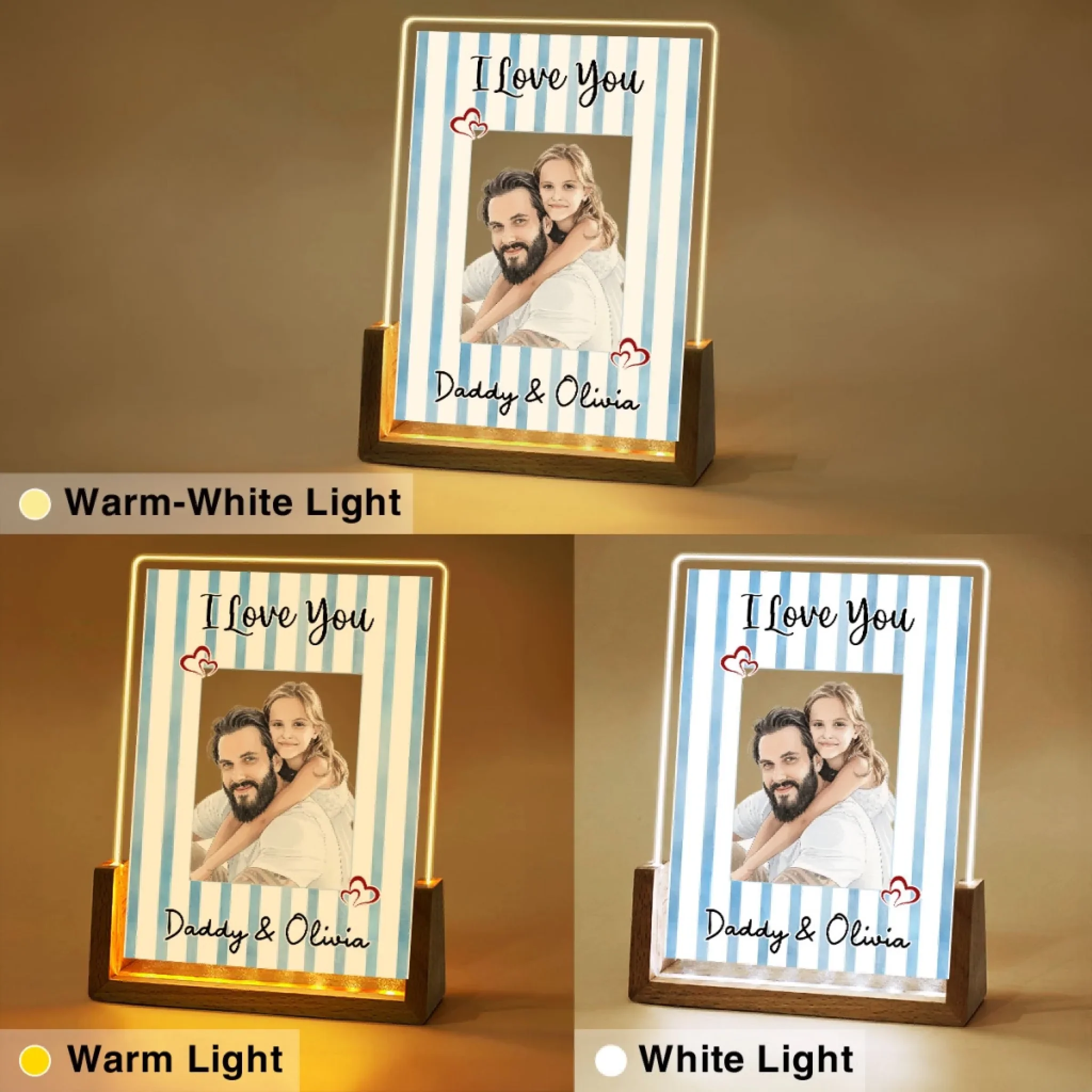 Me and Daddy Portrait Watercolor - Personalized Custom Plaque With Walnut Base - Image 4