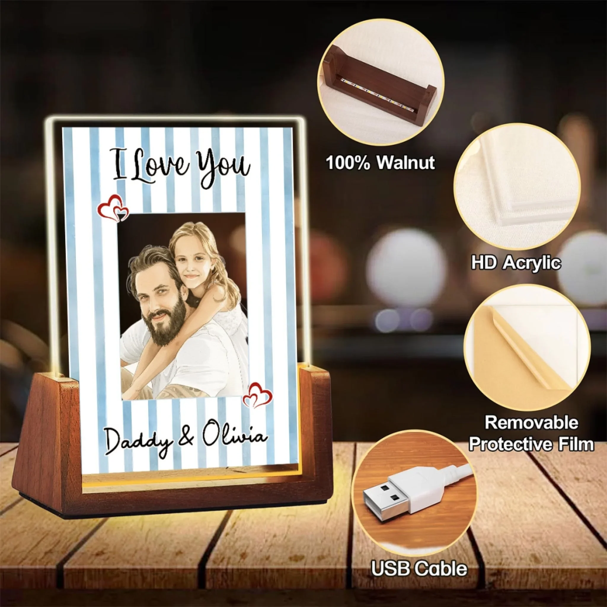 Me and Daddy Portrait Watercolor - Personalized Custom Plaque With Walnut Base - Image 7