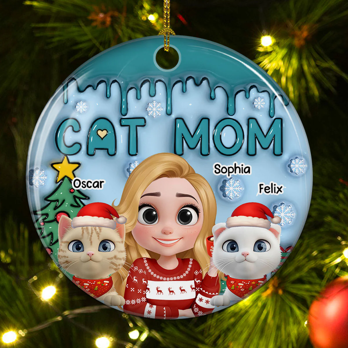 Me And Lovely Cat - Personalized Custom 3D Inflated Effect Ceramic Ornament - Image 2