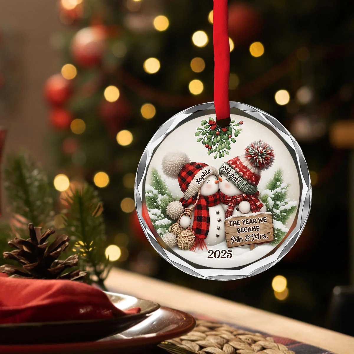 Merry And Bright Together - Personalized Custom Glass Ornament - Image 4