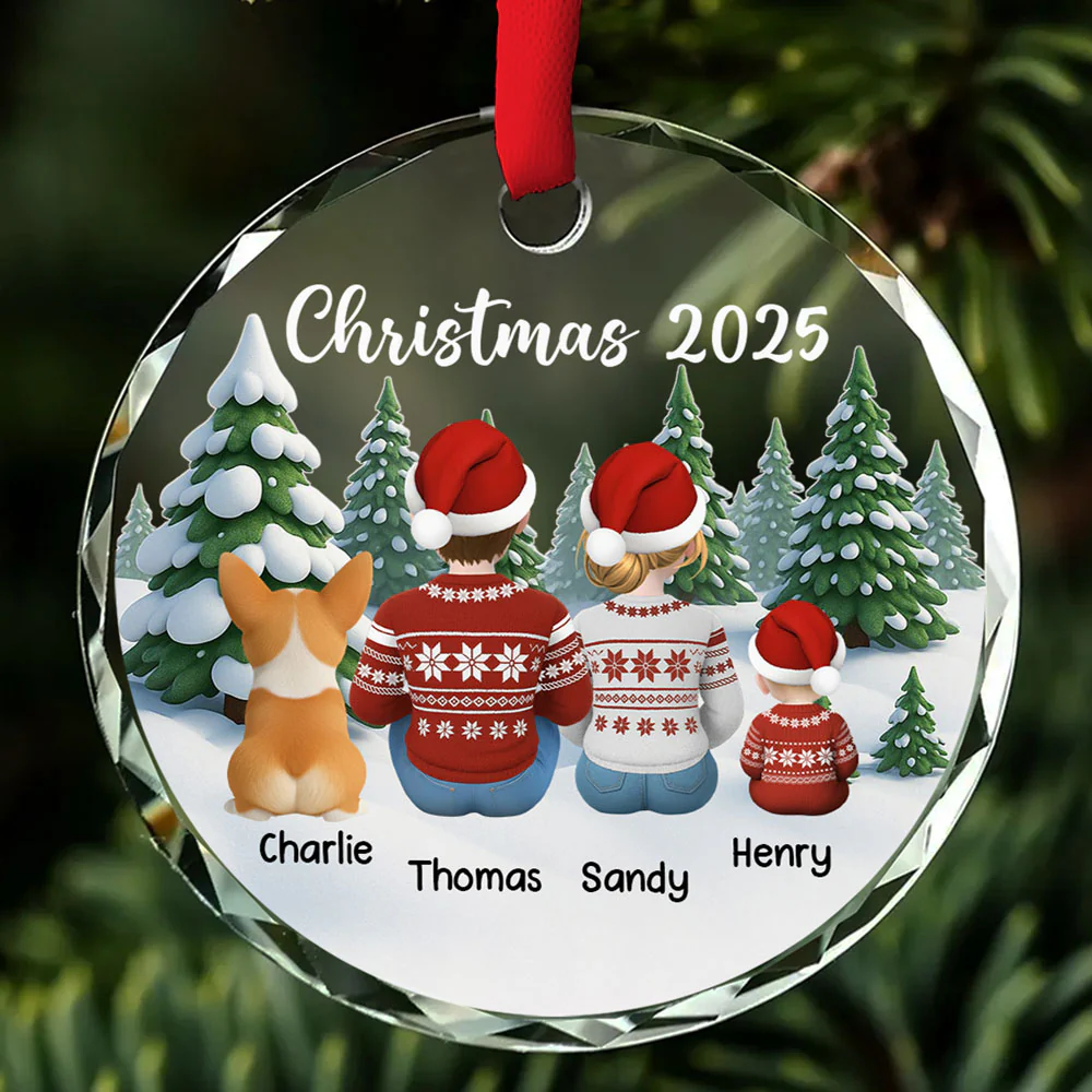 Merry Christmas Family & Pets - Personalized Custom Glass Ornament