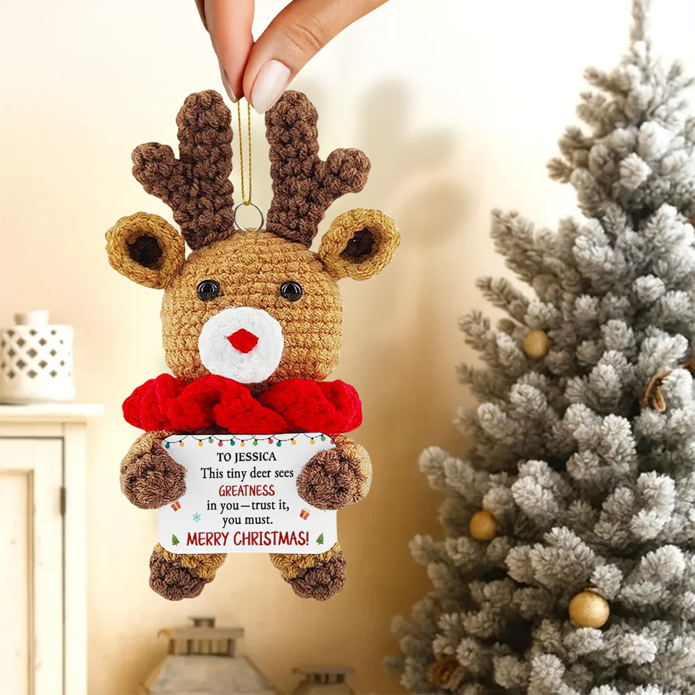 Merry Christmas - Personalized Custom Deer Crocheted Ornament - Image 2