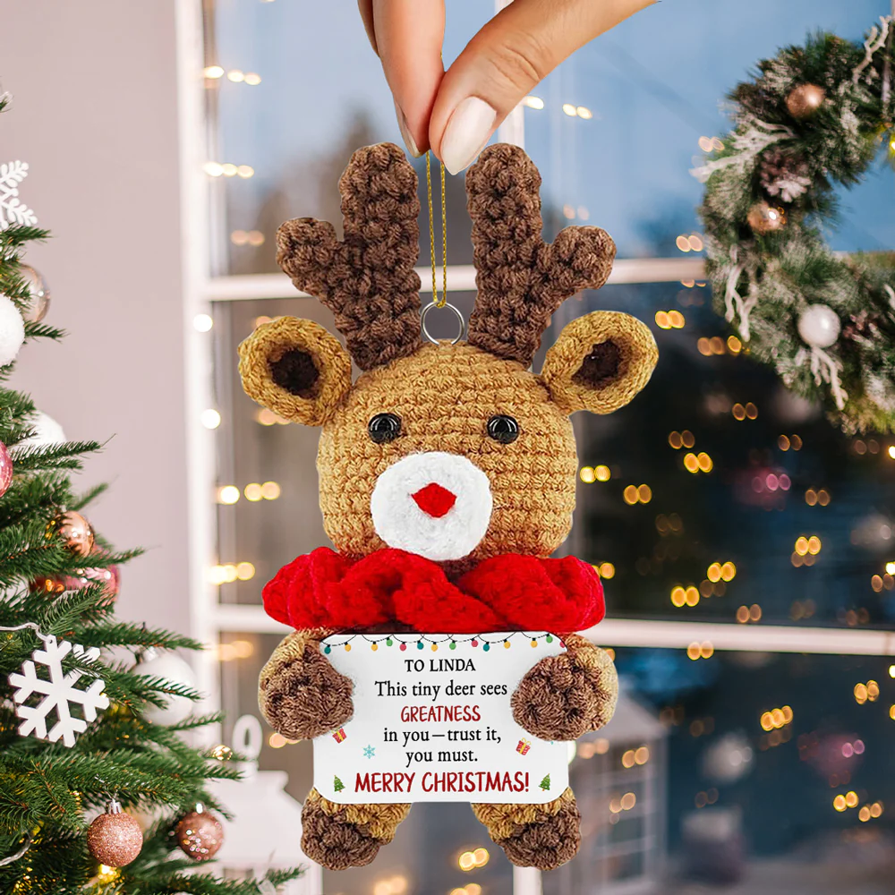 Merry Christmas - Personalized Custom Deer Crocheted Ornament - Image 3