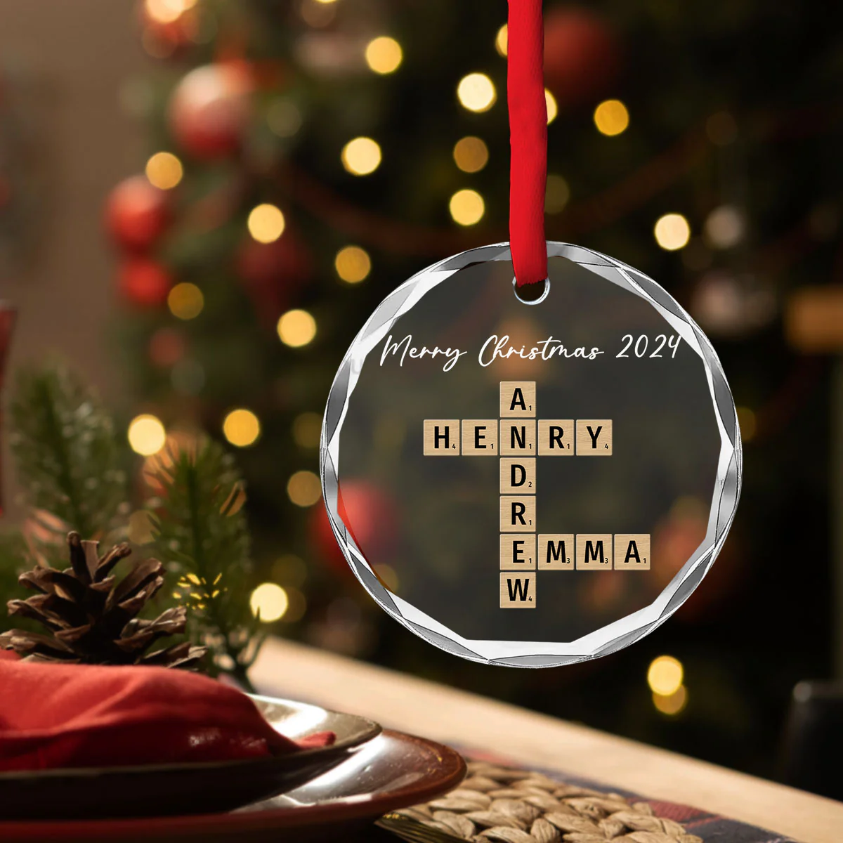 Merry Christmas - Personalized Custom Glass Ornament - Image 2