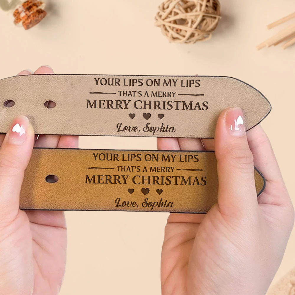 Merry Christmas - Personalized Engraved Leather Belt - Image 4