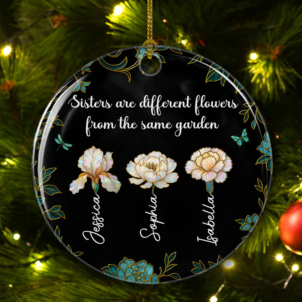 Merry With Sisters - Personalized Custom Ceramic Ornament - Image 3