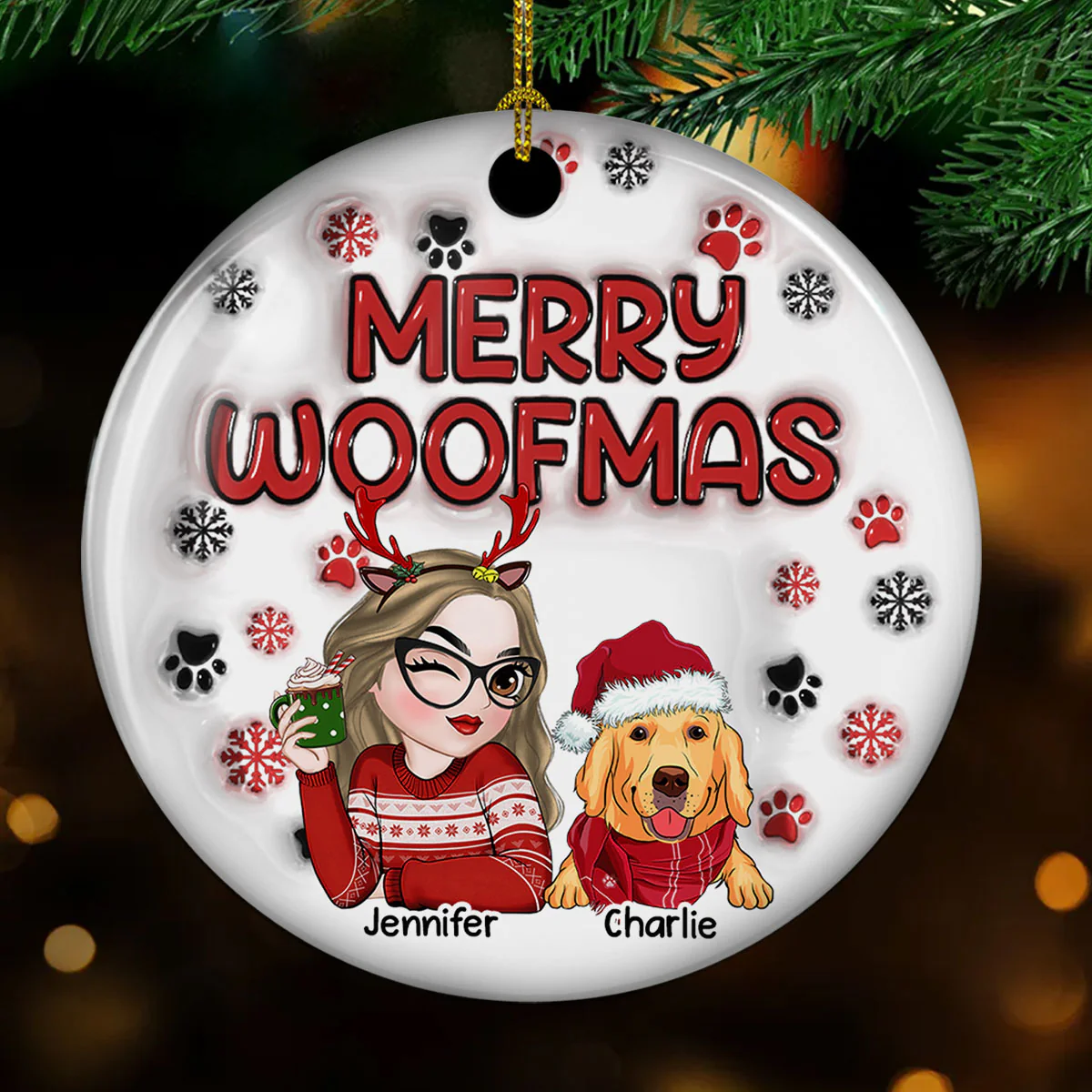 Merry Woofmas Dog Mom - Personalized Custom 3D Inflated Effect Ceramic Ornament