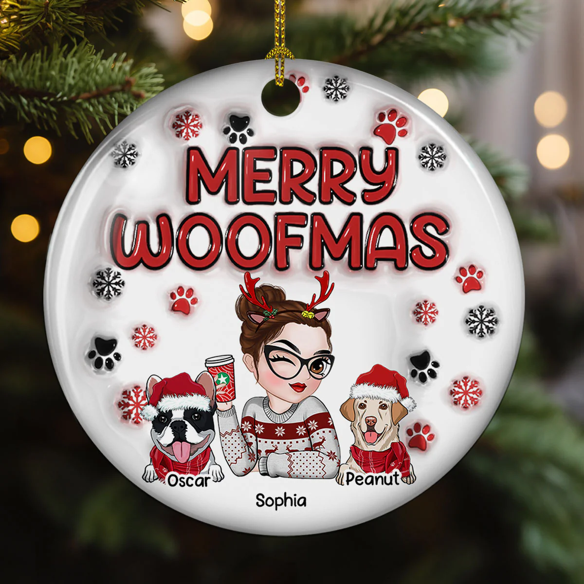 Merry Woofmas Dog Mom - Personalized Custom 3D Inflated Effect Ceramic Ornament - Image 3