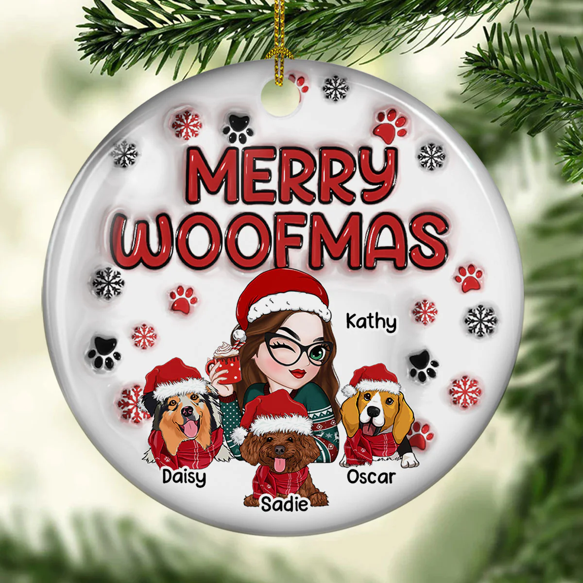 Merry Woofmas Dog Mom - Personalized Custom 3D Inflated Effect Ceramic Ornament - Image 4