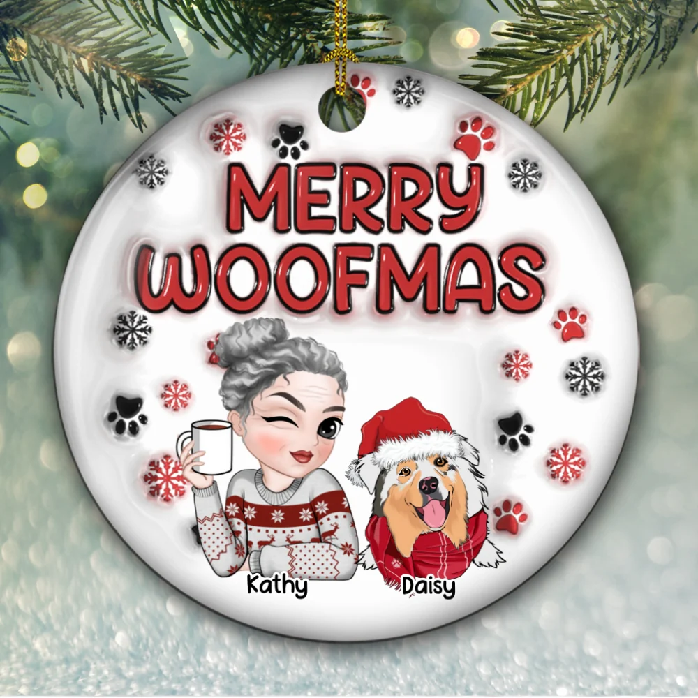Merry Woofmas Dog Mom - Personalized Custom 3D Inflated Effect Ceramic Ornament - Image 5