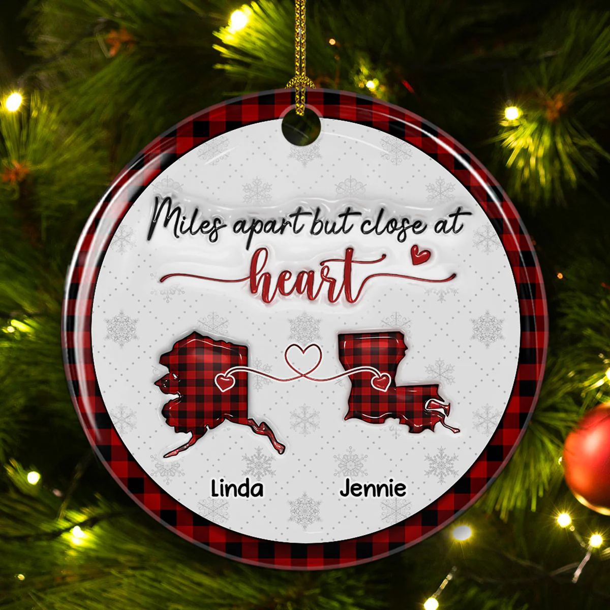 Miles Apart But Close At Heart - Personalized Custom 3D Inflated Effect Ceramic Ornament - Image 2