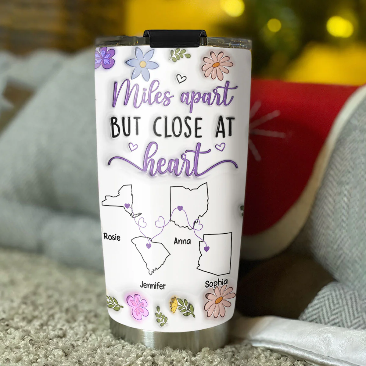 Miles Apart But Close At Heart - Personalized Custom 3D Inflated Effect Tumbler - Image 3