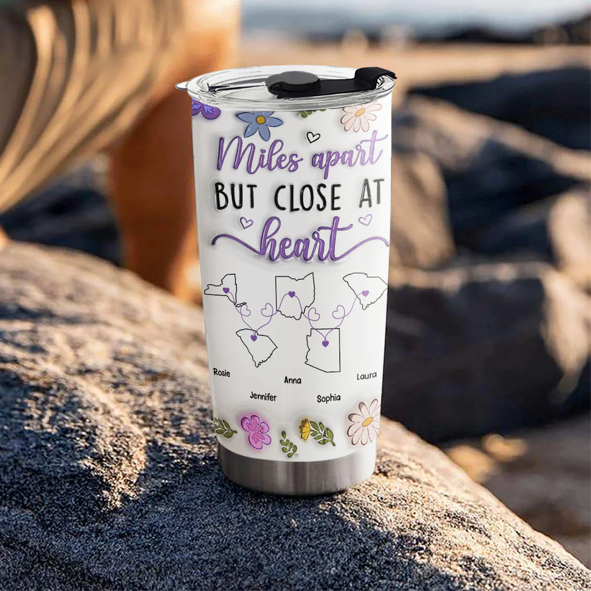 Miles Apart But Close At Heart - Personalized Custom 3D Inflated Effect Tumbler - Image 4