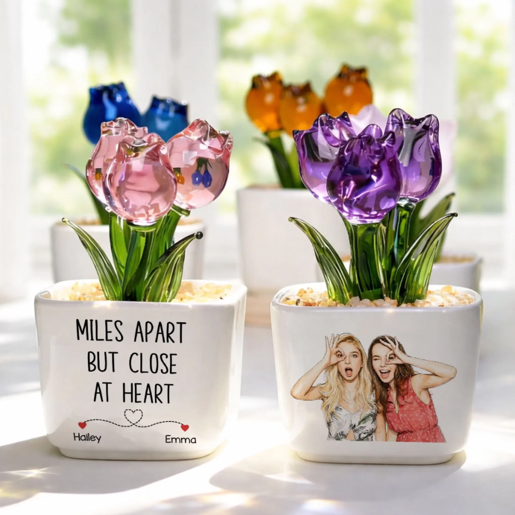 Miles Apart But Close At Heart - Personalized Custom Glass Everlasting Tulips - Image 5