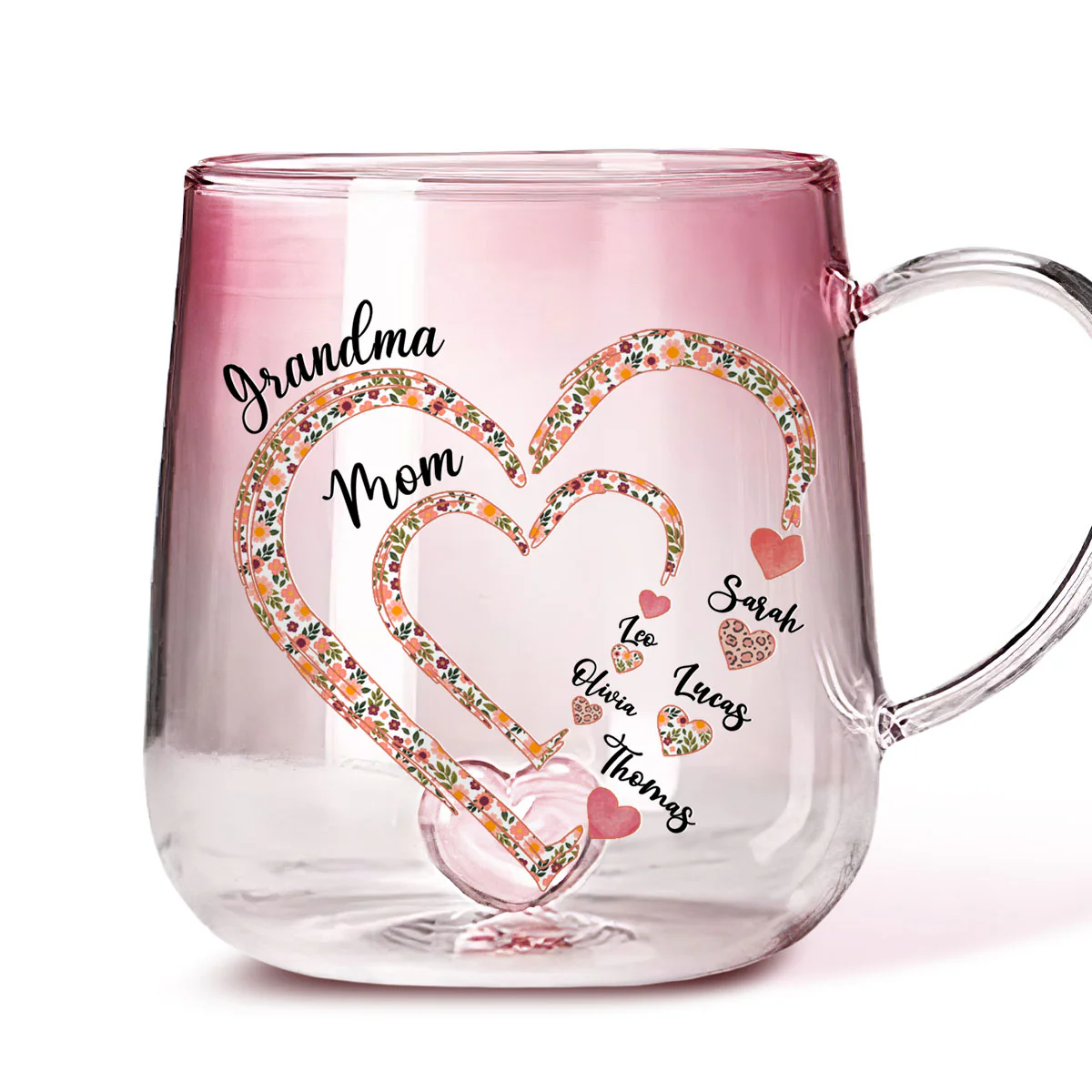 Mimi Heart - Personalized Custom Pink Gradient Glass Mug