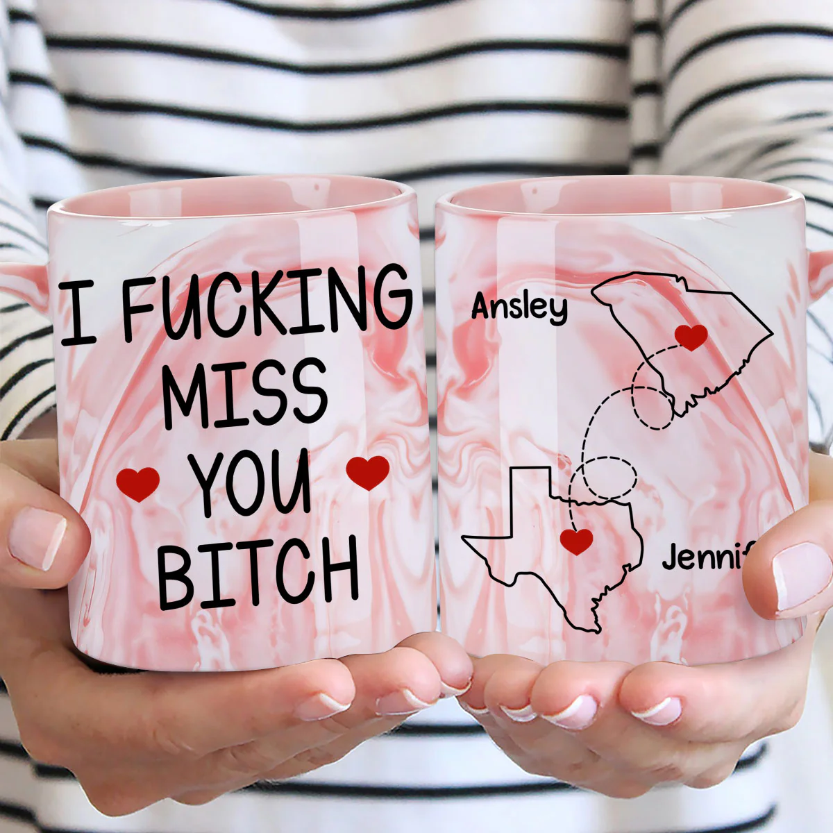 Miss You - Personalized Custom Pink Marble Mug - Image 5