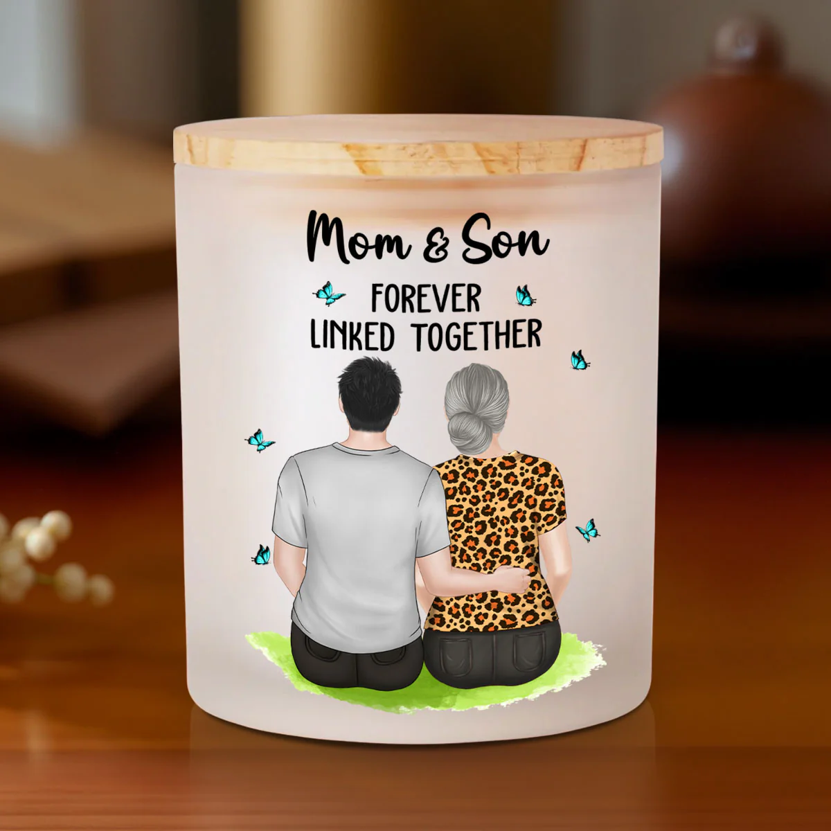 Mom And Children Forever Linked Together - Personalized Custom Glass Jar With LED Candle - Image 2