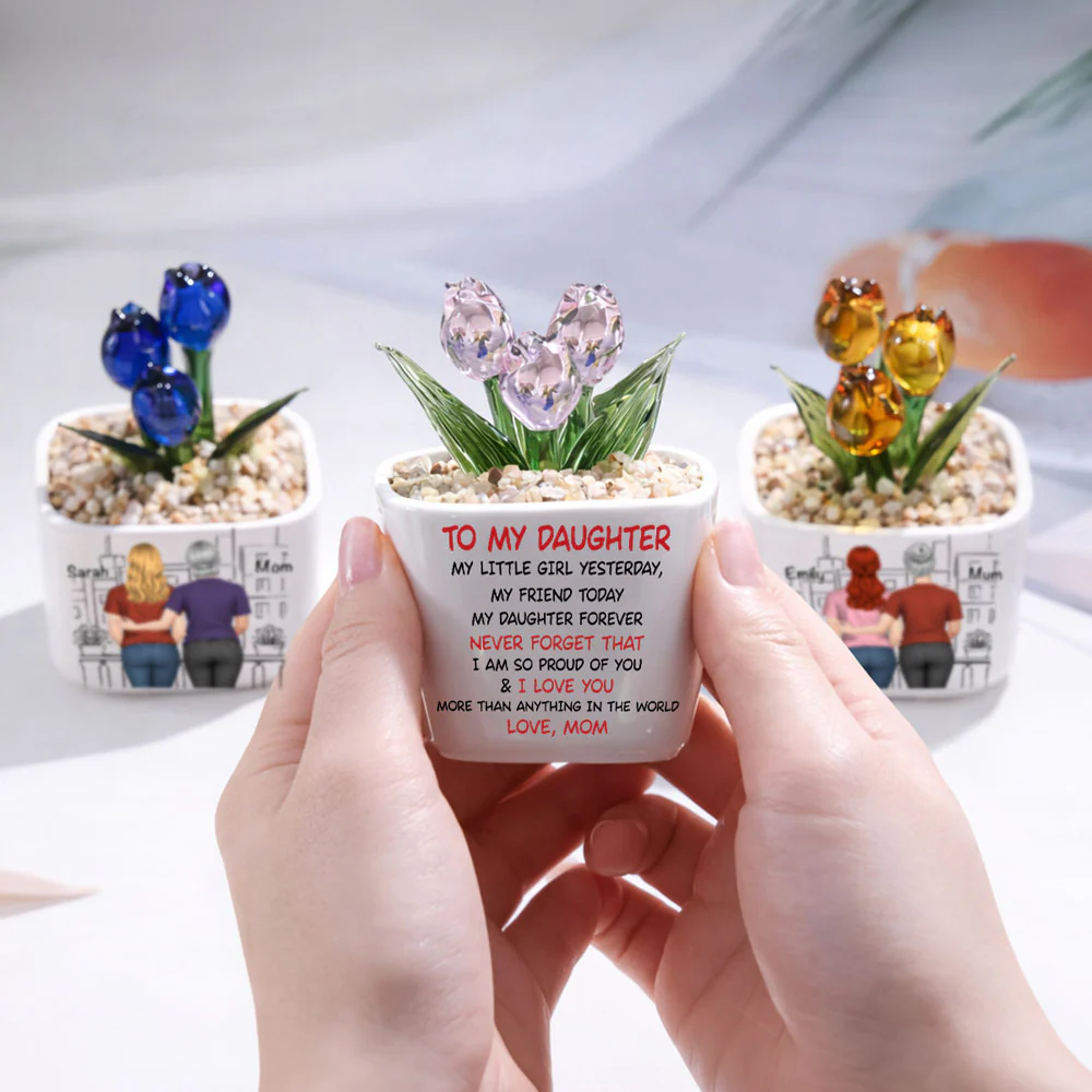 Mom And Daughter Forever Back View - Personalized Custom Glass Everlasting Tulips - Image 4