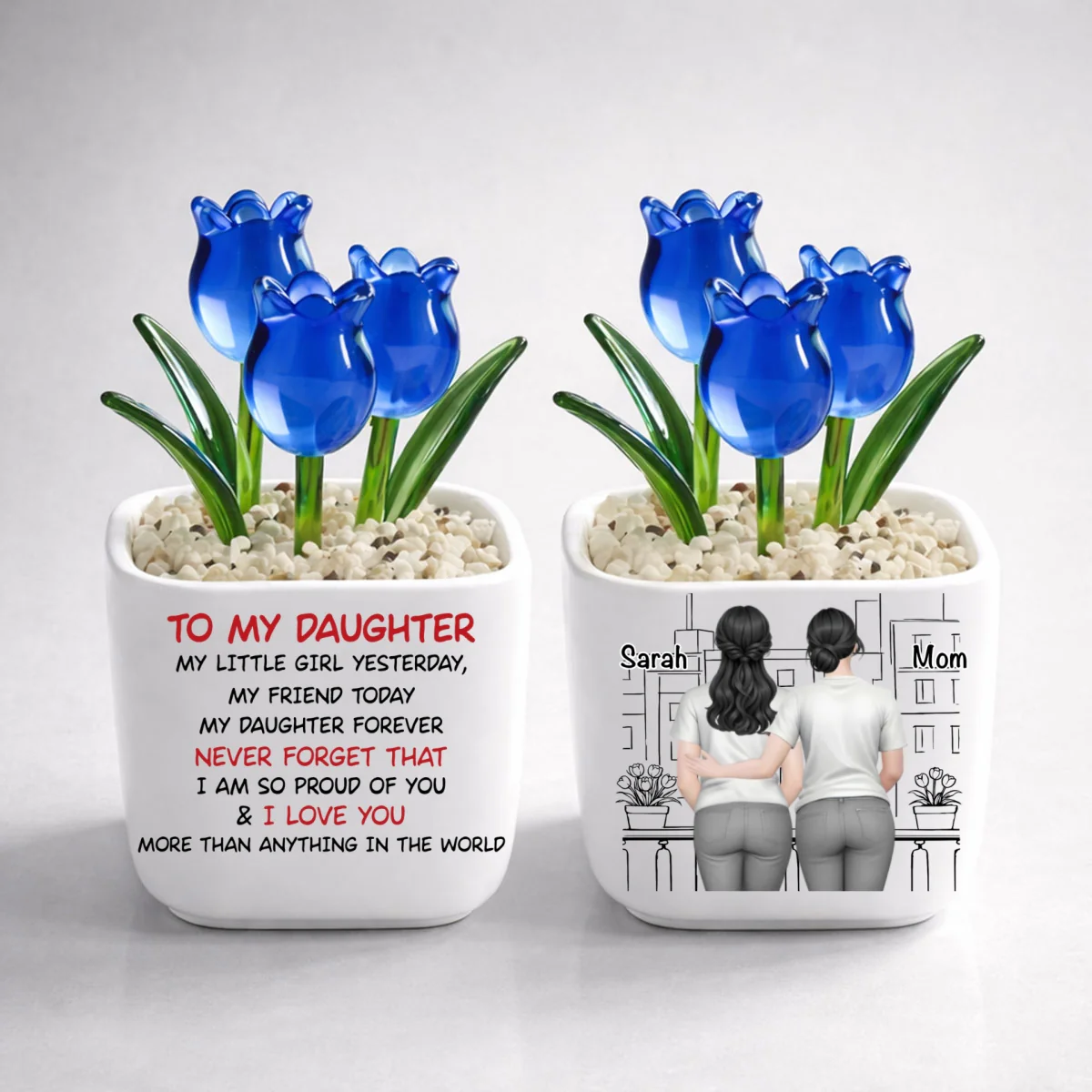 Mom And Daughter Forever Back View - Personalized Custom Glass Everlasting Tulips - Image 9