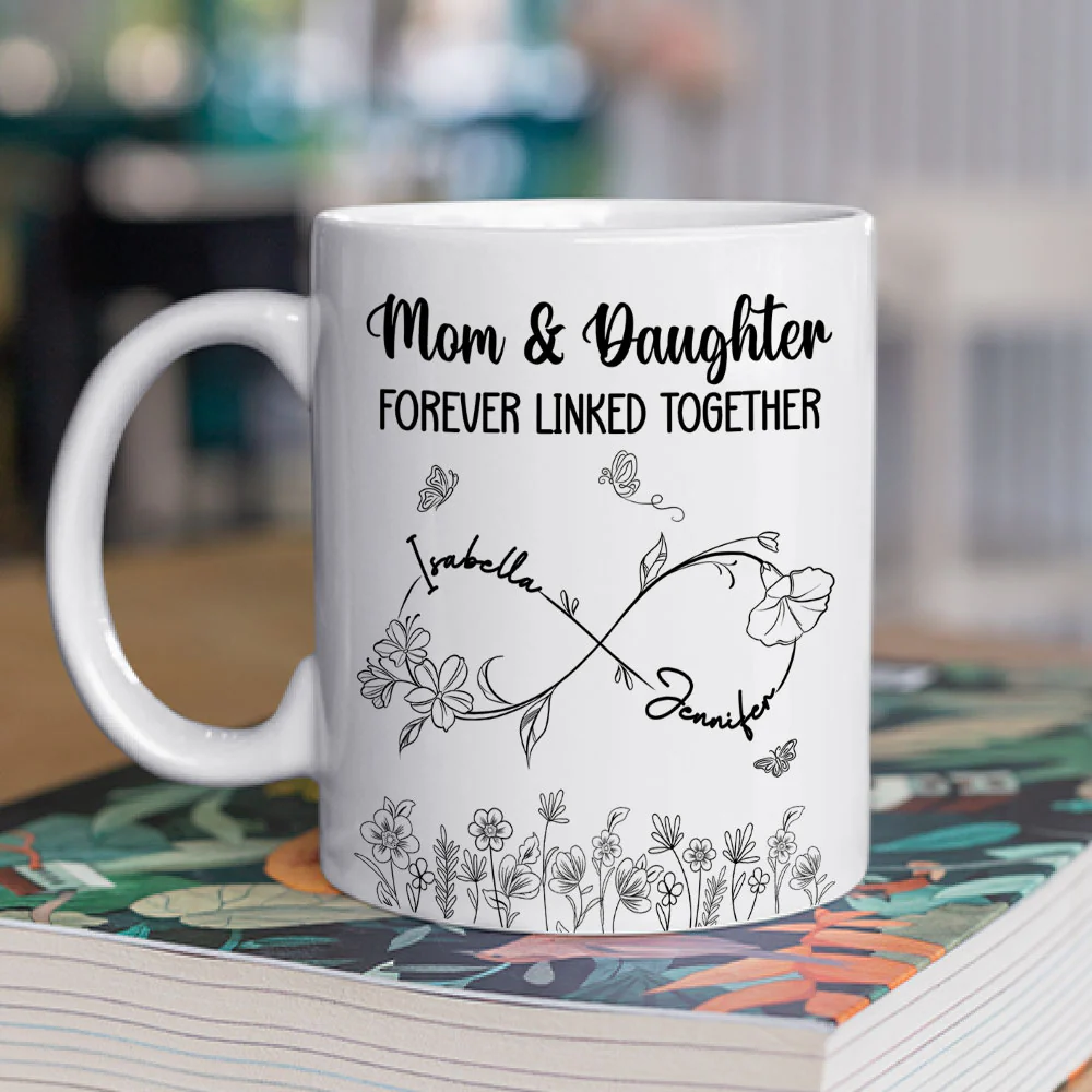 Mom And Daughter Forever Linked Together - Personalized Custom Coffee Mug - Image 2
