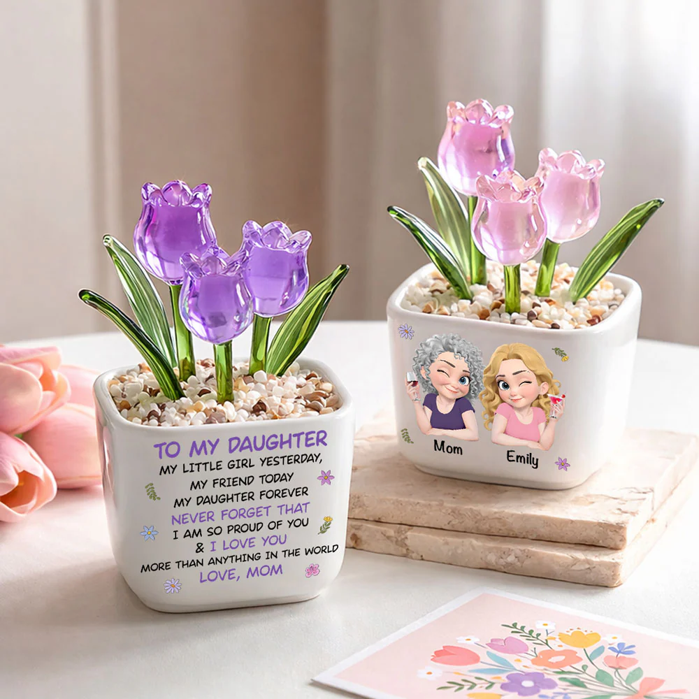 Mom And Daughter Forever - Personalized Custom Glass Everlasting Tulips